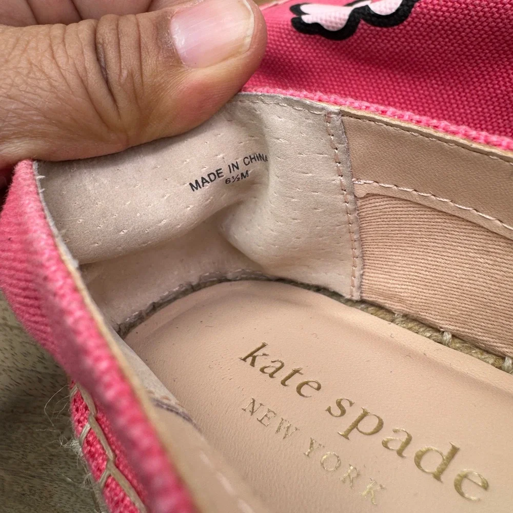 Kate Spade Gavyn Pink Peony‎ Lip Floral Espadrille Flats Shoes Women Size 6.5M